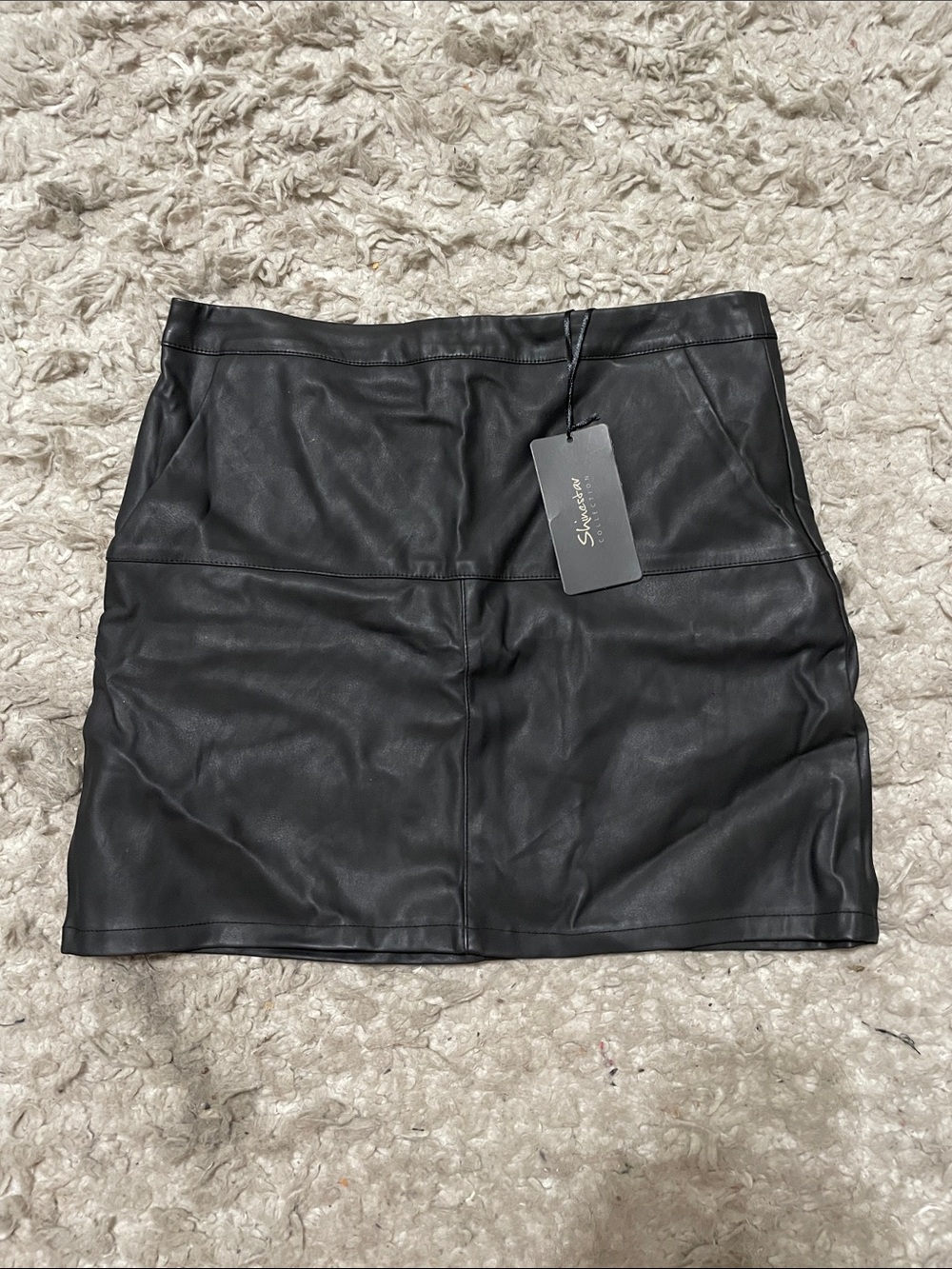 Faux Leather Black Mini Skirt with Panel Detailing